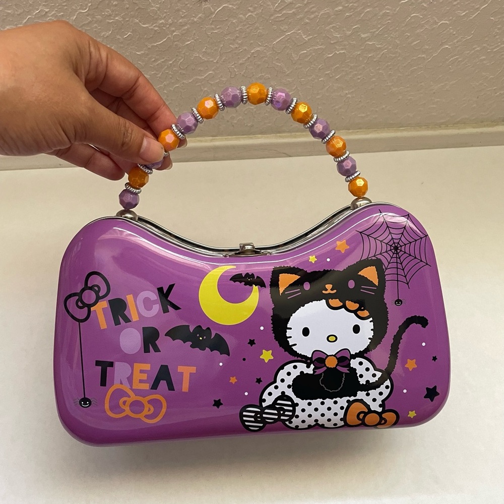 Purple Halloween Hello Kitty Black Cat Metal Bag